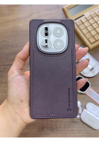 Redmi Note 14 Pro 5g Uyumlu Premium Deri Dokulu Darbelere Karşı Dayanıklı Nazal Silikon Kılıf Mor