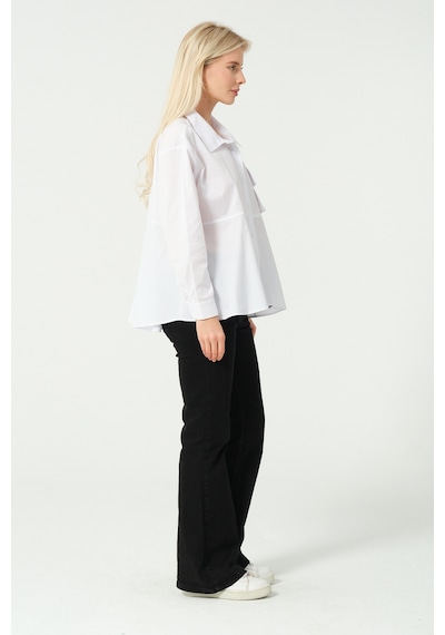 S'amore Clothing Cep Detay Polo Yaka Gömlek Beyaz