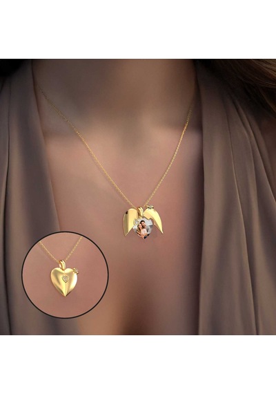 Işıklı Kutuda Kalbimin Sahibi Fotoğraflı Altın Kaplama Gümüş Kolye Gold