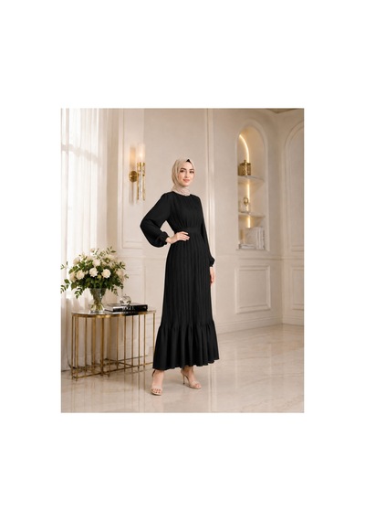 Unika Boutique Kadın Şifon Pileli Elbise Siyah