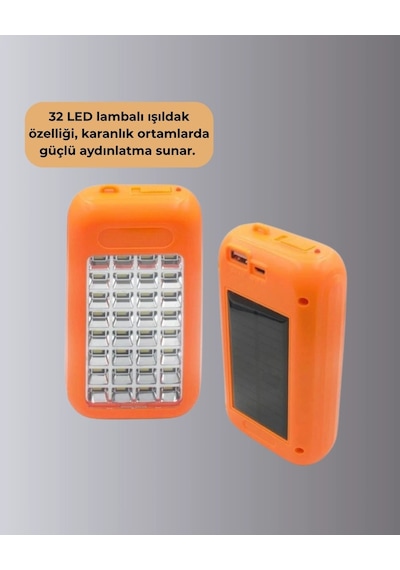 Gold Silver Gs-875 Güneş Enerjili Powerbank Ve 32 Led Işıldak Turuncu