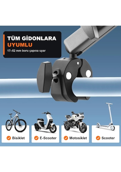 Newdaki Aksiyon Kamera Gidon Montaj Kelepçesi 360 Derece Alüminyum Bisiklet Motosiklet Tutucu Djı Osmo Action 6 Insta360 X5 Uyumlu Gri
