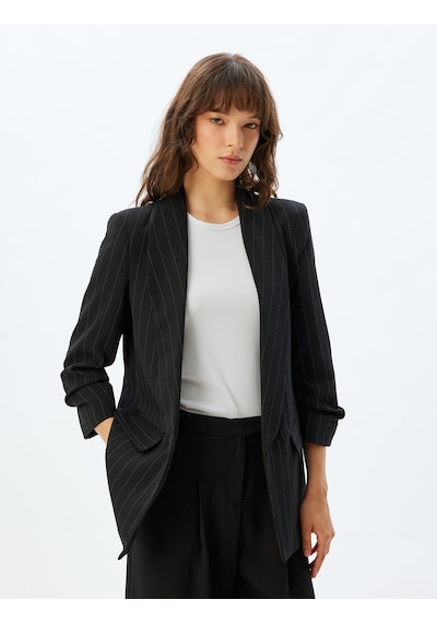 Koton Şal Yaka Blazer Ceket 3/4 Kol Kapaklı Cep Detaylı Krep Kumaş Siyah Çizgili 5wak50058uw Siyah Koton Şal Yaka Blazer Ceket 3/4 Kol Kapaklı Cep Detaylı Krep Kumaş Siyah Çizgili 5wak50058uw Siyah