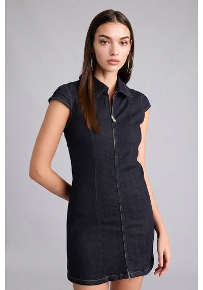 Defacto Fermuarlı Mini Jean Elbise H6340ax26smnm82 Mavi-nm82