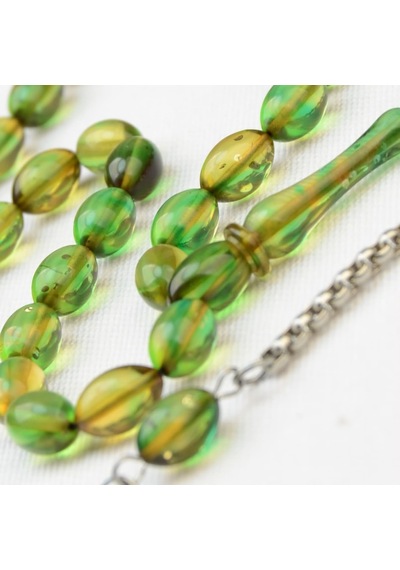 Arpa Kesim 11x7 Mm Ateş Kehribar Alpaka Püsküllü Tesbih Yeşil