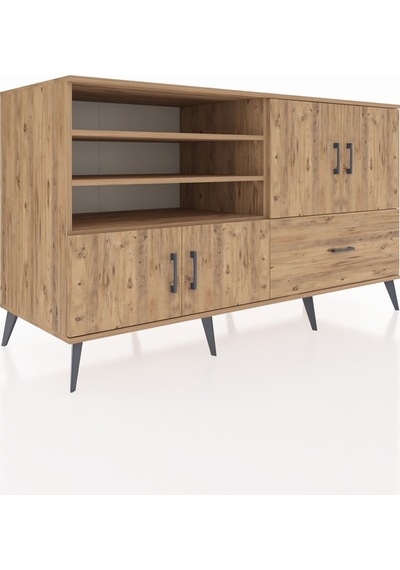 Kronos Konsol 5 Raflı Tek Çekmeceli 4 Kapaklı 176x59x99 Çam-çam Çam-çam