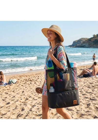 Kamp Ayısı Thermo Bag - Sıcak/soğuk Termal Korumalı Kamp, Piknik, Plaj Çantası 16+22 Lt Siyah