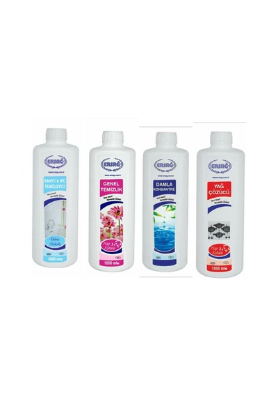 Ersağ Genel Temizlik + Banyo Wc Temizleyicisi + Yağ Çöz + Damla Konsantre 4 x 1 L