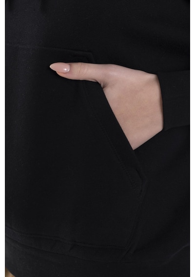Maraton Oversize Kadın Kapüşonlu Siyah Sweatshirt Siyah