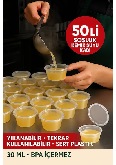 30 Ml Kendinden Kapaklı Şeffaf Sosluk Sızdırmaz, Sıcağa Dayanıklı, Tekrar Kullanılabilir 50 Li Set Diğer