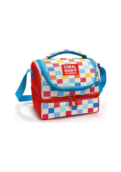 Coral High Kız Çocuk Kırmızı Çok Renkli Dama Desenli İki Katlı Okul Beslenme Çantası 37205 Kırmızı - Beyaz