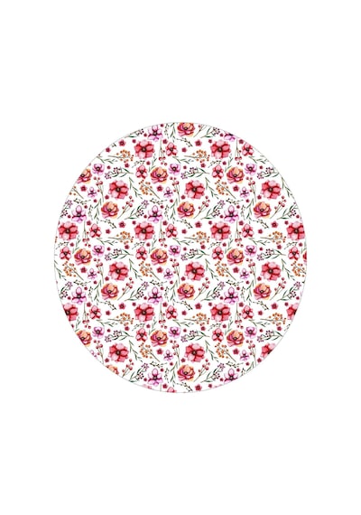 Yuvarlak Çiçek Desenli Duck Kumaş Masa Örtüsü 150x150 Cm Çok Renkli