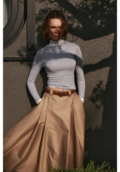 Suud Collection Camel Ball Volümlü Uzun Etek
