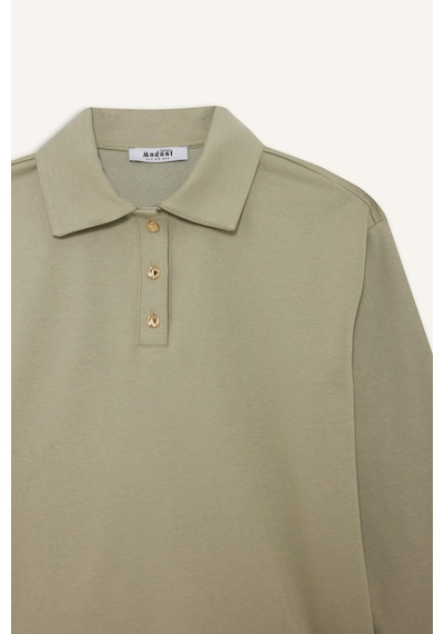 Defacto Regular Fit Polo Yaka İçi Yumuşak Tüylü Kalın Sweatshirt Tunik F3085ax25wngn497 Yeşil-gn497