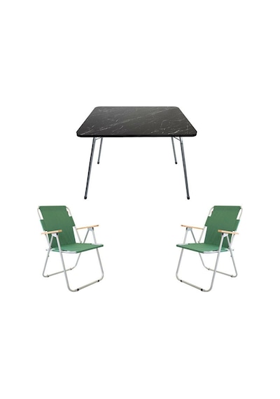 Bofigo 60X80 Granit Katlanır Masa + 2Li Katlanır Sandalye Yeşil