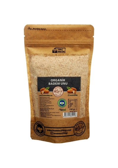 İnceten Organik Badem Unu 190g %100 Çiğ Badem, Glutensiz 2'li Ekonomik Paket - 2 Adet Tarı