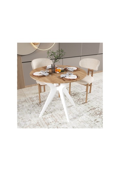 Freya Yemek Masası, 90x90 Yemek Masası, Yuvarlak Yemek Masası Meşe