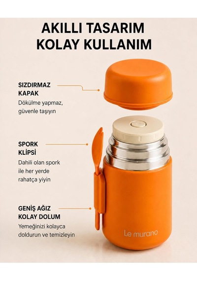 500 Ml Yemek Termosu, 304 Çelik, Sporklu Ve Geniş Ağızlı Yeşil Çok Renkli