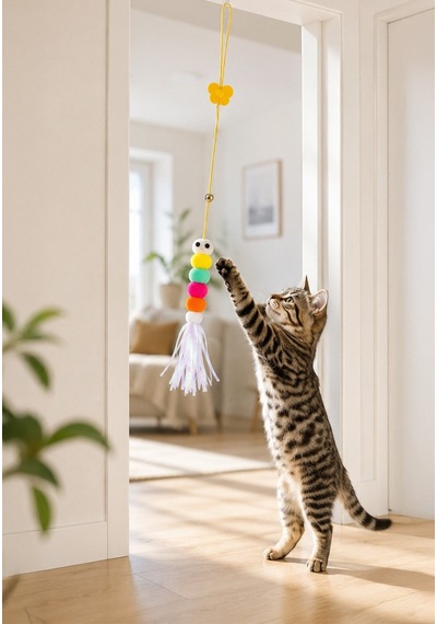 Kedi Oyuncağı Kapıya Asılan Zilli İnteraktif Kedi Oltası Vantuzlu Esnek İpli Oyuncak
