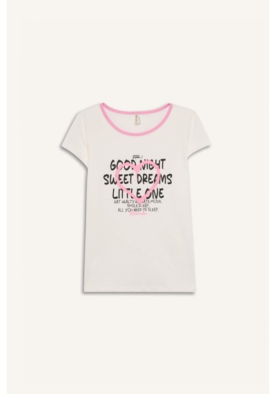 DeFacto Kız Çocuk Pijama Takımı Baskılı Kısa Kollu Üst Beli Lastikli Uzun Alt E2220A825SMER85 Ekru DeFacto Kız Çocuk Pijama Takımı Baskılı Kısa Kollu Üst Beli Lastikli Uzun Alt E2220A825SMER85 Ekru