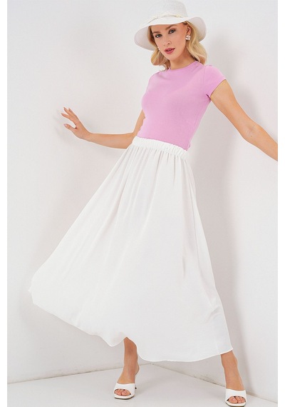 Hiccup Bdart Lastikli Bel Maxi Etek Beyaz