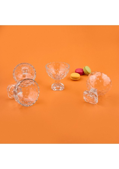 Delii Glass 6'lı Ayaklı Kase Seti - Şeffaf - 210 Ml Renkli