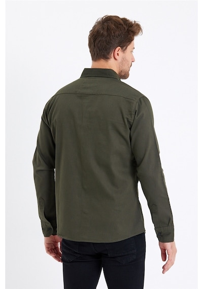 Tarz Cool Erkek Çift Cepli Çıt Çıt Düğmeli Slim Fit Kot Gömlek Haki