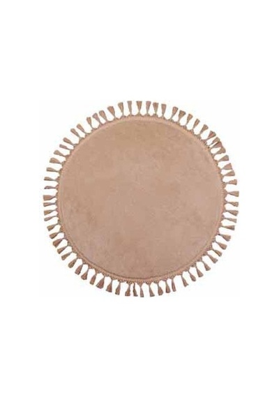 Modern Dekoratif Yuvarlak Puffy Peluş Ponpon Saçaklı Salon Oturma Odası Halısı Bej