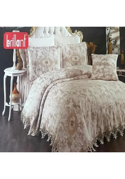 Brillant 43195 Berika Fransız Dantelli Pike Takımı 4 Prç Bej