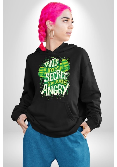 Bu Benim Sırrım Her Zaman Kızgınım Kadın Erkek Siyah Kapüşonlu Sweatshirt Hoodie Siyah