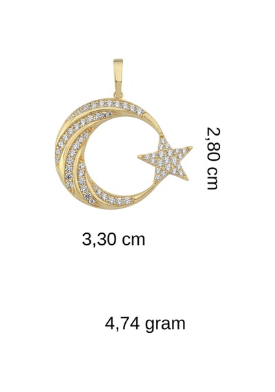 14 Ayar Altın Taşlı Ay Yıldız Kolye Ucu Sarı