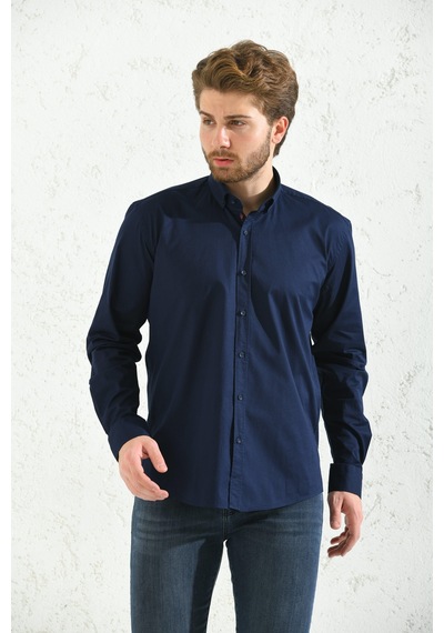 Slim Fit Uzun Kol Yıkamalı Gabardin Hediye Kutulu Erkek Gömlek Fs-001364 - Koyu Lacivert-1442