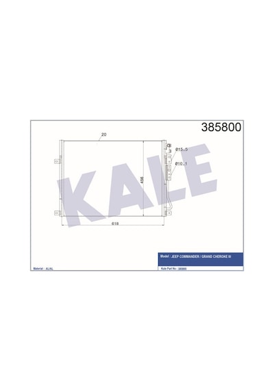 KALE OTO Radyatör 385800 Klima Radyatörü Commander 05- Grand Cherokee 05- Yağ Soğutuculu 618X456X20