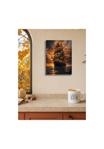Ufkun Ötesine Yolculuk Gün Batımında Yelkenli Gemi A3 Metal Poster Çok Renkli - 937474939 Çok Renkli - 937474939 Çok Renkli