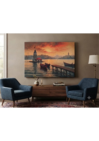 Ortaköy Tablo 60x90 Cm Büyük Boy Kafe Ve Salon Hediyelik Duvar Aksesuarı Siyah