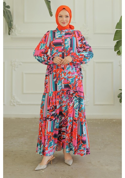 Armine Trend Desenli Renkli Elbise Pembe 24yt952-pembe Pembe