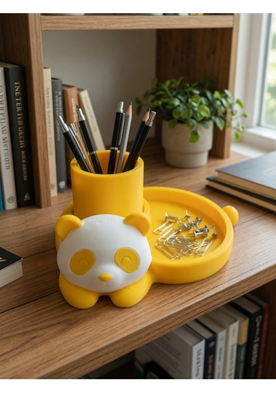 Panda Tasarımlı Masaüstü Kalemlik Ve Organizer Çok Amaçlı Ofis Düzenleyici, Ataş Klips Notluk Ve Mini Takı Saklama Alanı
