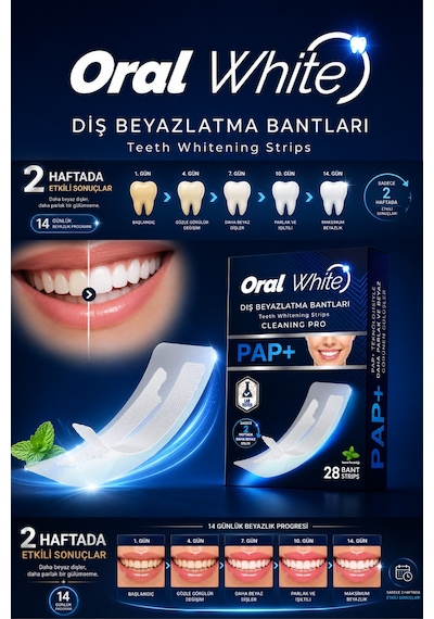 Oral White Cleaning Pro Pap+ Diş Beyazlatma Bantları 28 Bant / 14 Günlük Program