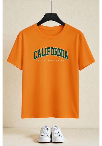 Uyguntarz Unisex Californıa Tasarım Tshirt Turuncu