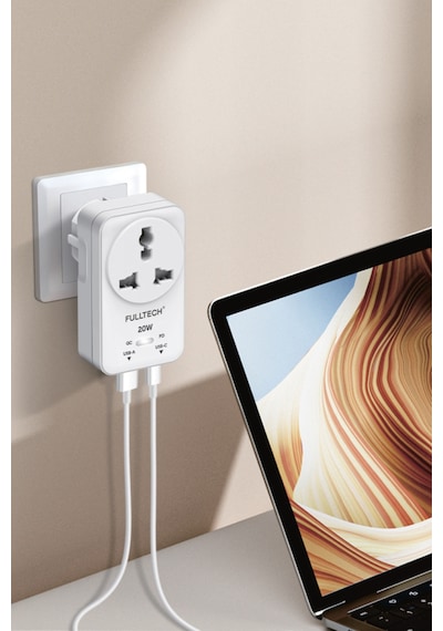 Fulltech Ftr-27 20w Pd Hızlı Şarjlı Akım Korumalı Kompakt Priz Beyaz Usb-c & Usb-a Çıkışlı 2500w G Kablosuz