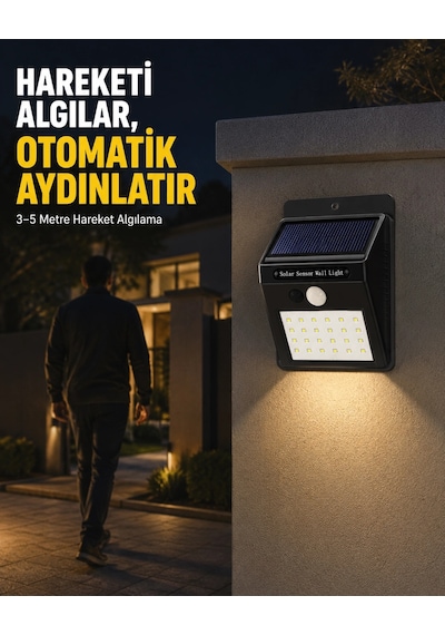 Bahçe Ve Veranda İçin Güneş Paneli İle Otomatik Şarj Olan Led Duvar Lambası - 4994