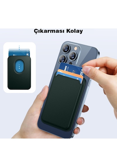 İphone 16 / 16 Plus / 16 Pro / 16 Pro Max Uyumlu Magsafe Cüzdan Kartlık Suni Deri Kartlık Haki