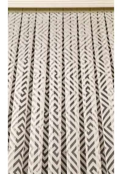 Taç Geometrik Desen Örme Tül Perde, 1/2,5 Normal Pile, Tek Kanat, Ekru