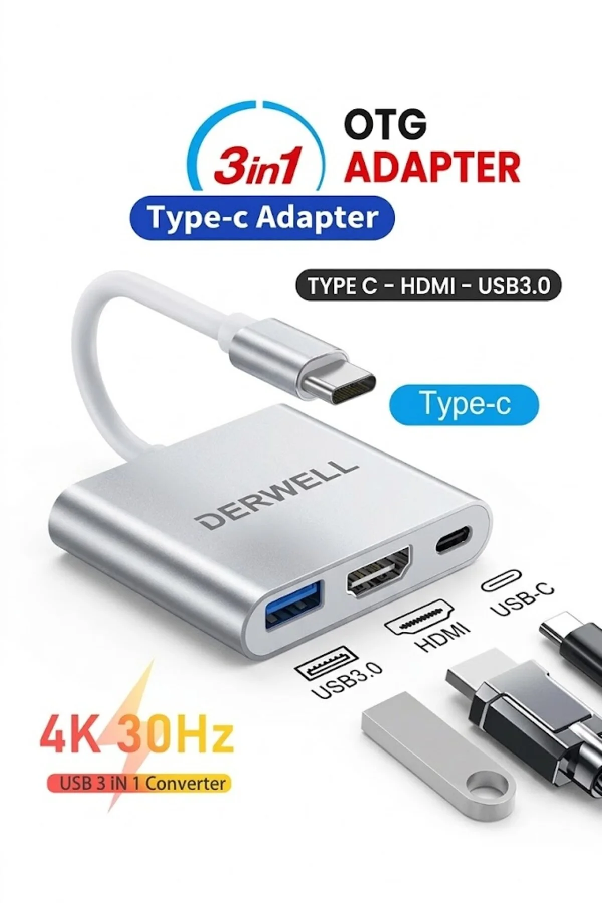 Type-c To Hdmi Usb 3.0 Type-c 3.1 Pd Şarj Çevirici Dönüştürücü 4k Notebook/pc/Macbook Uyumlu  İçin Adaptör