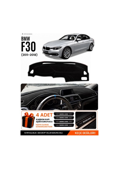 Bmw F30 2010-2018 Uyumlu Torpido Koruma, Torpido Örtüsü, Torpido Kılıfı - Siyah-gri - Bm005