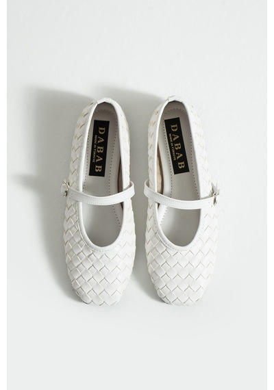 Dabab Shoes Elvıa Beyaz Kadın Örgü Dokulu Bilekten Bantlı Tokalı Mary Jane Düz Ayakkabı Babet Dabab Shoes Elvıa Beyaz Kadın Örgü Dokulu Bilekten Bantlı Tokalı Mary Jane Düz Ayakkabı Babet
