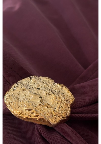 Feg Store Kadın Bordo Gold Tokalı Bağlamalı Tencel Şort