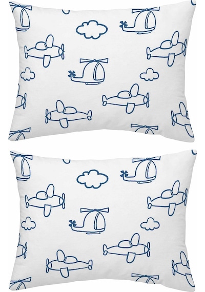Makiteks Yüzde Yüz Pamuklu 2 Adet 35x45 Cm Ucak Desenli Bebek Yastık Kılıfı Beyaz