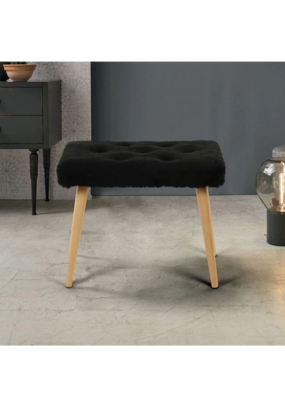 Gürgen Retro Ahşap Ayaklı Handmade Pofidik Puf Bench Koltuk Siyah