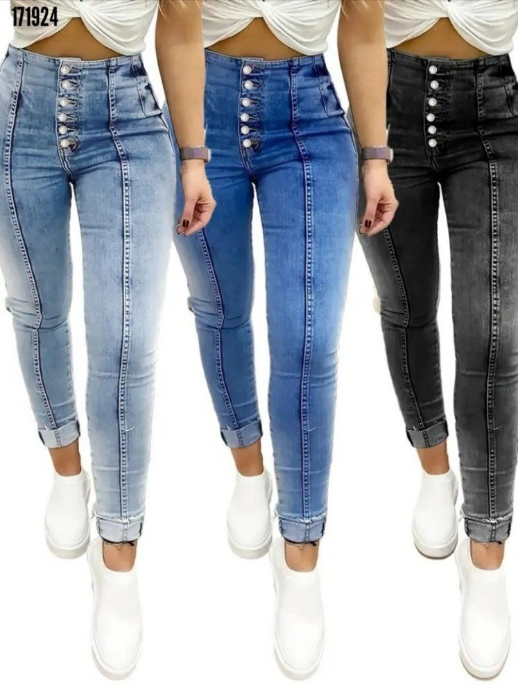 Simala Kadın Yüksek Bel Önden Düğmeli Jean Pantolon Lacivert